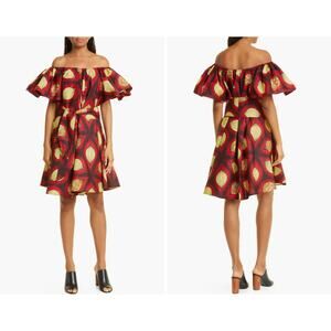 The Oula Company Red Abstract Print Babydoll Mini Dress NO BELT NWT